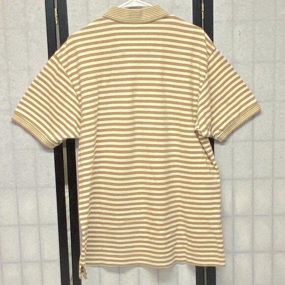 Nautica Short Sleeve Horizonal Stripe Striped Bands 2 Button Polo Shirt Gold L - Picture 2 of 11